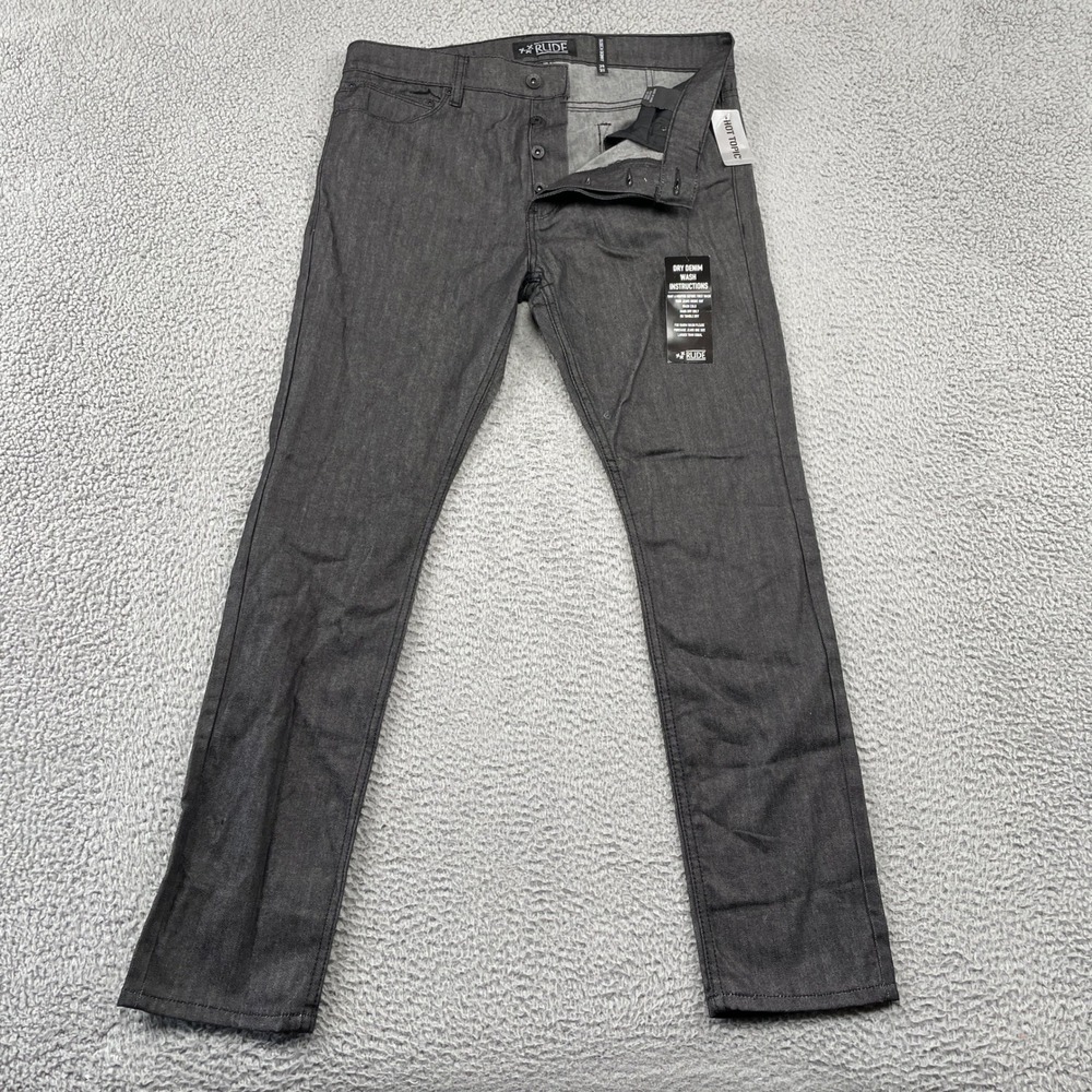 Rude Denim Jeans Mens 34x32 Gray Slouch Skinny Dry Denim Button Fly Punk Emo